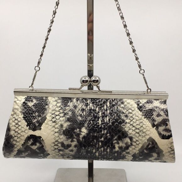 Depeche Mode Faux Python Kisslock evening clutch with silver tone hardware - Picture 2 of 16